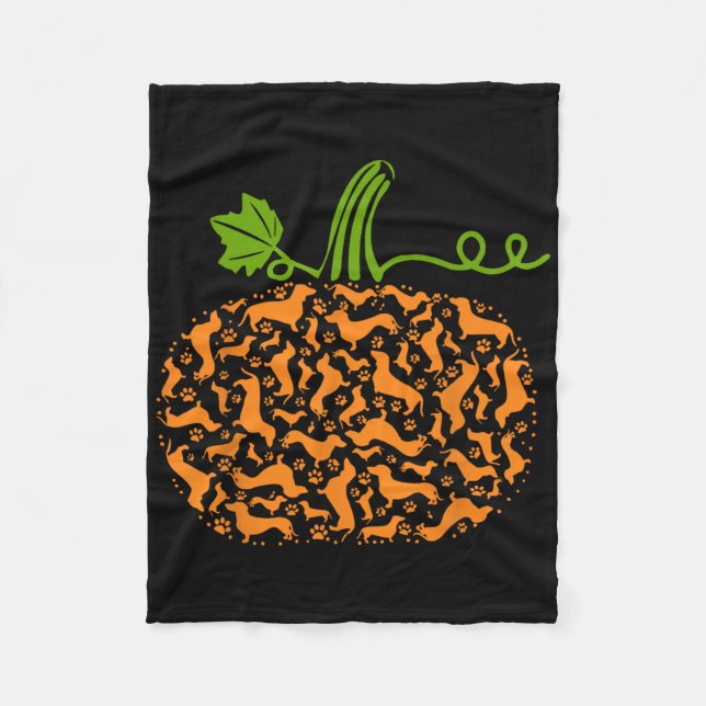 Fall Dachshund Doxin Pumpkin Roligt Halloween Hund Fleecefilt (Framsidan)