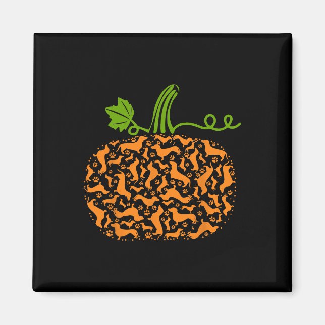 Fall Dachshund Doxin Pumpkin Roligt Halloween Hund Magnet (Framsidan)