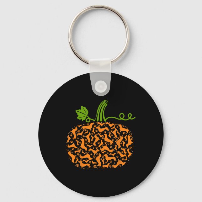 Fall Dachshund Doxin Pumpkin Roligt Halloween Hund Nyckelring (Framsida)