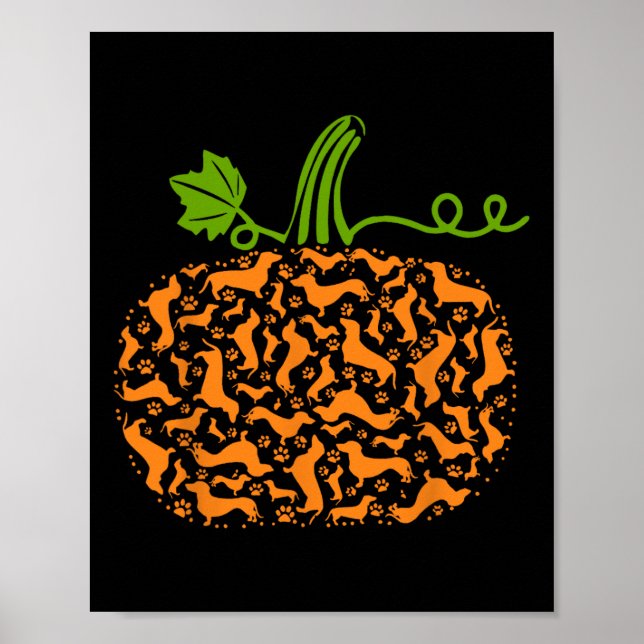 Fall Dachshund Doxin Pumpkin Roligt Halloween Hund Poster (Framsidan)