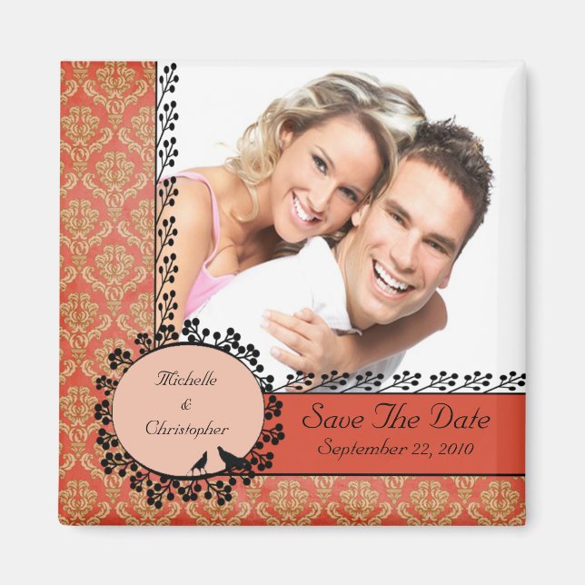 Fall Damask Love birds Photo Spara datum magneter (Framsidan)