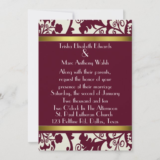 Fall Damask Wedding Inbjudningar (Framsida)