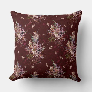 Fall Deep Burgundy/Navy Blommigt Reversible Pillow Kudde