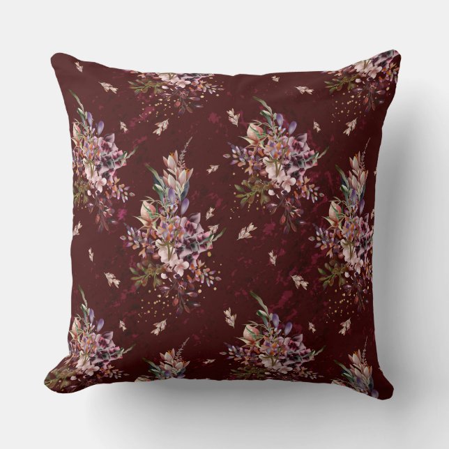 Fall Deep Burgundy/Navy Blommigt Reversible Pillow Kudde (Framsida)