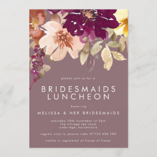 Fall Deep Lila Blommigt Bridesmaids Luncheon Inbjudningar