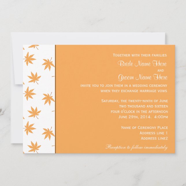 Fall dekorativ gult löv bröllop inbjudningar (Framsida)