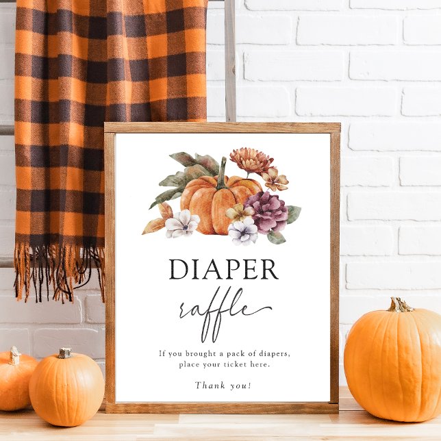 Fall Diaper Raffle Poster (Fall In Love Baby Shower Game Poster Diaper Raffle Pumpkins)