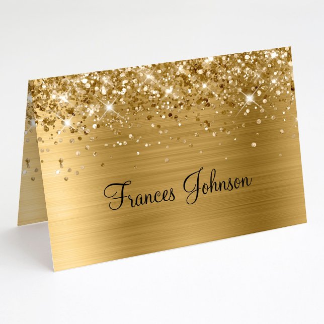 Fäll Dina Egna Gnistrande Guld Namnkort Inbjudningar (Fold Your Own Glittery Gold Name Place Cards)