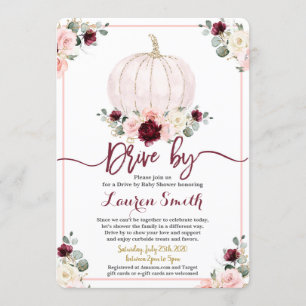 Fall Drive by Baby Shower Girl Girl burgundy and r Inbjudningar