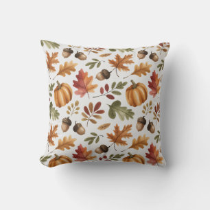 Fall Earthy Orange Watercolor Pumpkin Maple Löv Kudde