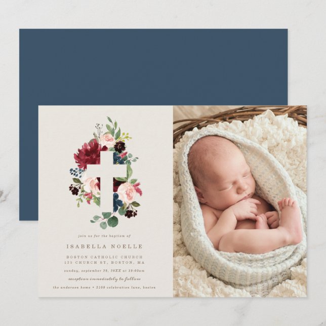 Fall Elegance Baptism - fotoinbjudan Inbjudningar (Fram/baksida)