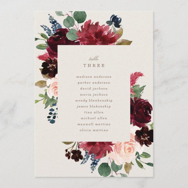 Fall Elegance-Bordsnummer med säten Meny (Framsida)