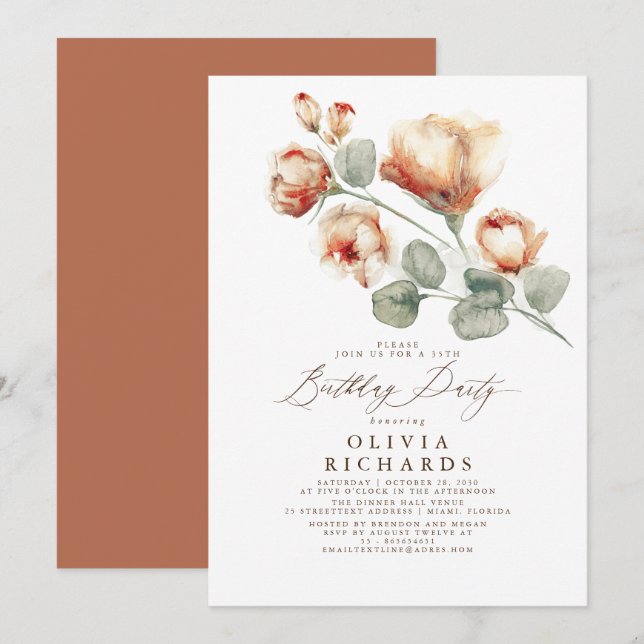 Fall Elegant Romantic Blommigt Birthday Inbjudningar (Fram/baksida)