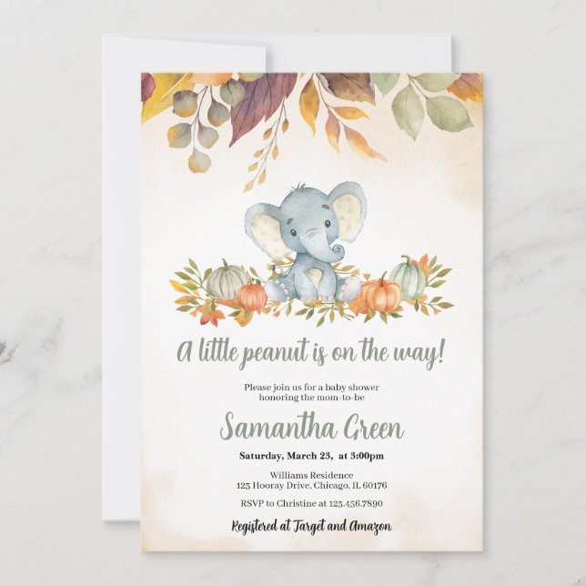 Fall Elephant Baby Shower Inbjudningar (Framsida)