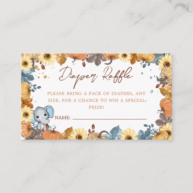 Fall Elephant Pumpkin Baby Shower Diaper Raffle Tilläggskort (Framsida)