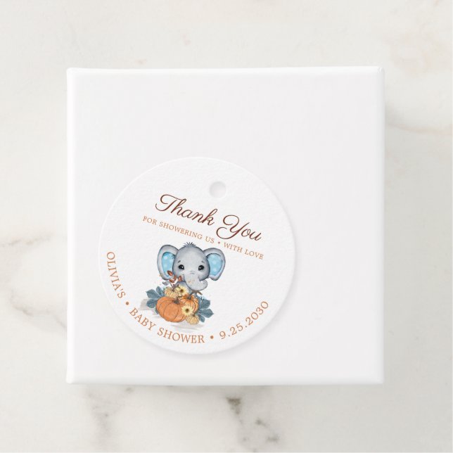 Fall Elephant Pumpkin Baby Shower Gåvor Etiketter (På plats)