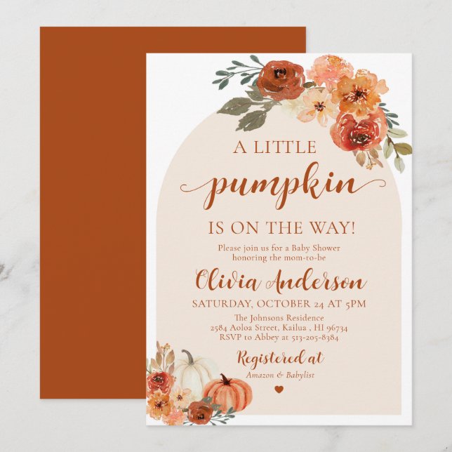 Fall en liten Pumpkin Baby Shower-inbjudan Inbjudningar (Fram/baksida)