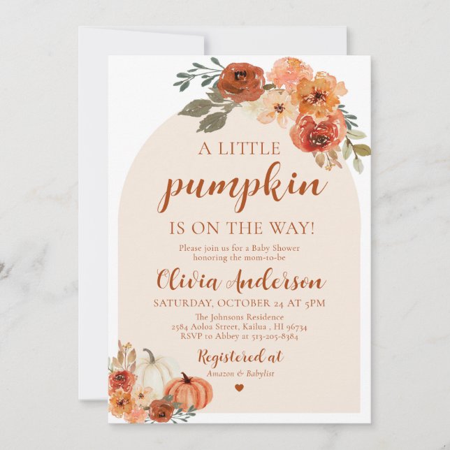 Fall en liten Pumpkin Baby Shower-inbjudan Inbjudningar (Framsida)