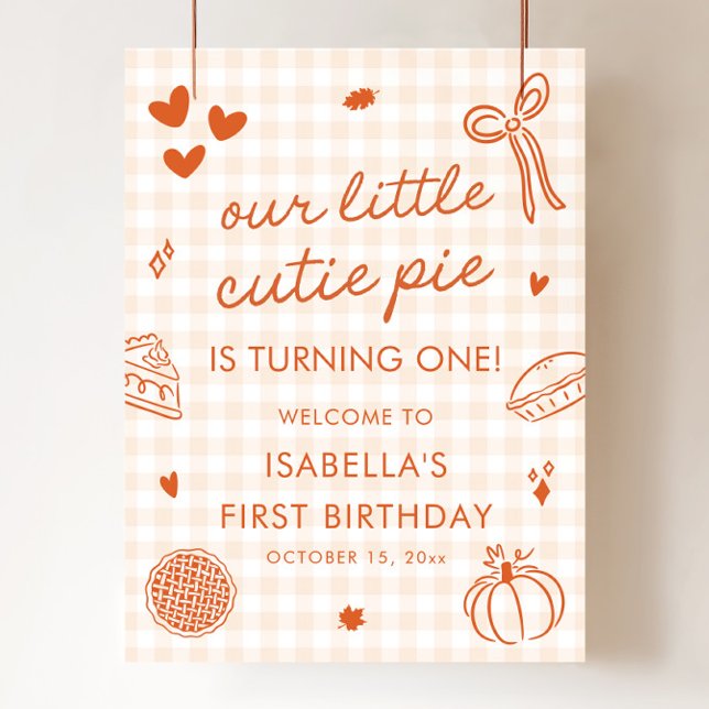 Fall En Liten Sötis 1-års Födelsedags Välkomstskyl Poster (Fall A Little Cutie Pie 1st Birthday Welcome Sign)
