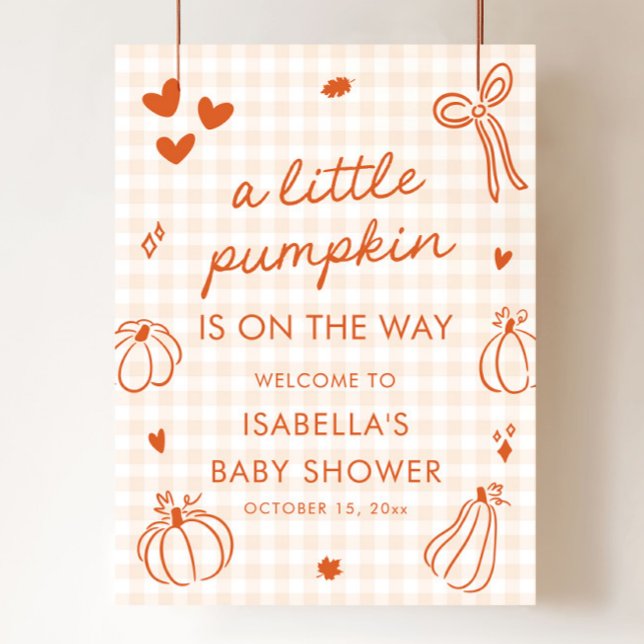 Fall ett litet välkomsttecken för babybabyskor poster (Fall A Little Pumpkin Baby Shower Welcome Sign)
