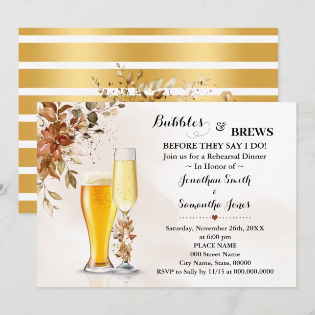 Fall Eucalyptus Bubbles & Brews Rehearsal Dinner Inbjudningar (Fram/baksida)