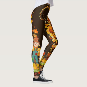 Fall Fågelskrämma Höst löv Söt Black eller Br Leggings