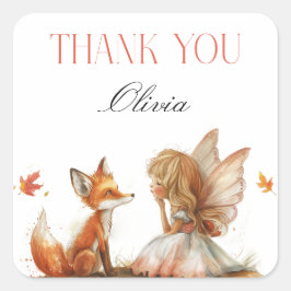 Fall Fairy First Birthday Tack med Fox Fyrkantigt Klistermärke