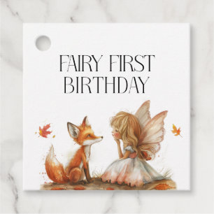 Fall Fairy First Birthday Tack med Fox Gåvor Etiketter