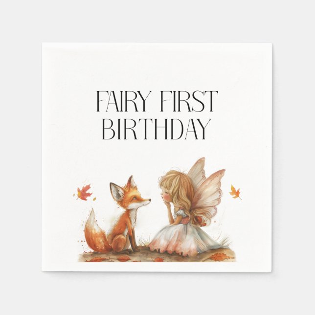 Fall Fairy First Birthday Tack med Fox Pappersservett (Framsidan)