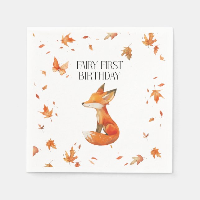 Fall Fairy First Birthday Tack med Fox Pappersservett (Framsidan)