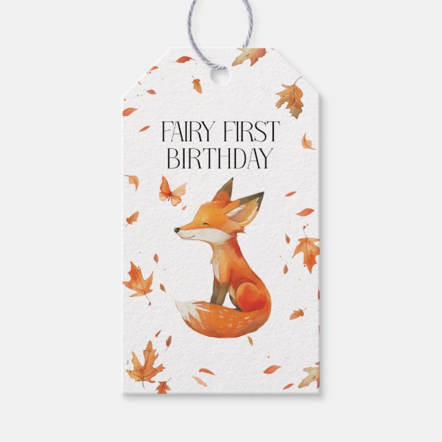 Fall Fairy First Birthday Tack med Fox Presentetikett (Framsidan)