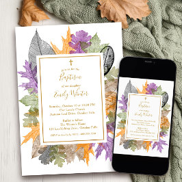 Fall Fall Foliage Guld Neutralt  Baptism Inbjudningar