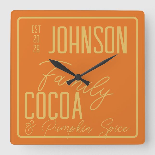 Fall Family Kitchen Pumpkin Spce Fyrkantig Klocka (Framsida)