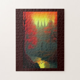 Fall fantasi-världssvärdet i markbranden träd pussel