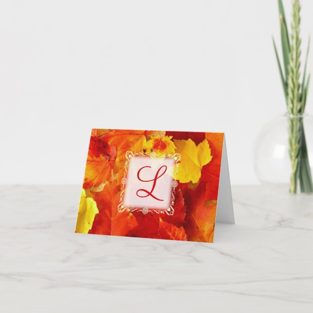 Fall Färgad Löv Monogrammed Blank Note Card Anteckningskort (Framsida)