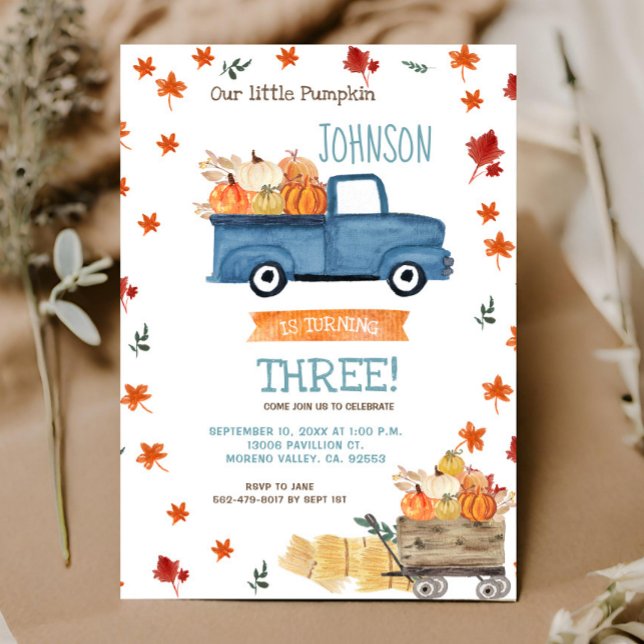 Fall Farm Navy Pumpkin Birthday-inbjudan Inbjudningar (Skapare uppladdad)