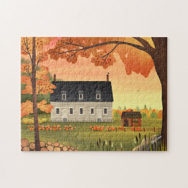 Fall Farmhouse Autumn Pumpkin Patch Pussel (Horisontell)