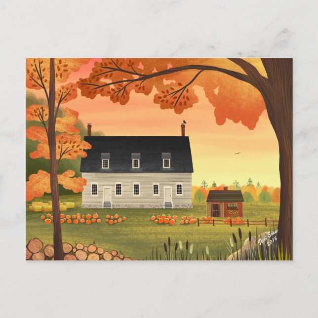 Fall Farmhouse Autumn Pumpkin Patch Vykort (Framsida)