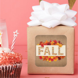 Fall Farmhouse Colorful Höst löv on Burlap Fyrkantigt Klistermärke