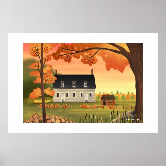 Fall Farmhouse Höstpumpkin Extra stor utskrift Poster (Framsidan)