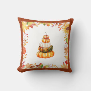 Fall Farmhouse Watercolor Pumpkins Kudde