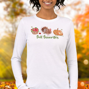 Fall Favoriter Watercolor Apples Turkey Pumpkin T Shirt
