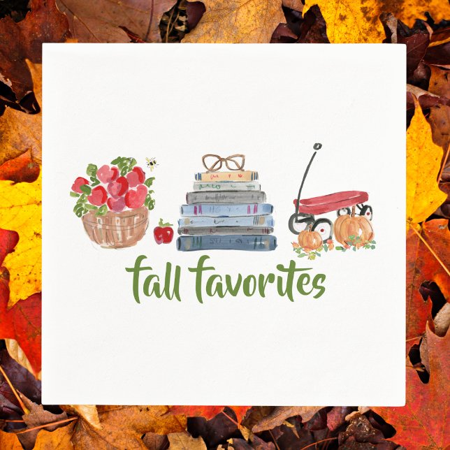 Fall Favorites Apples Bokar Red Wagon Pumpkins Pappersservett (Skapare uppladdad)