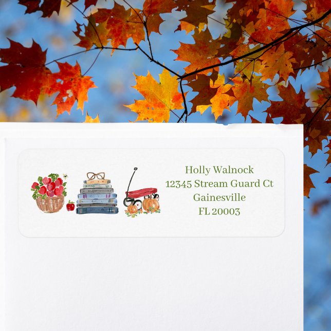 Fall Favorites Apples Bokar Red Wagon Pumpkins Returadress Etikett (Skapare uppladdad)