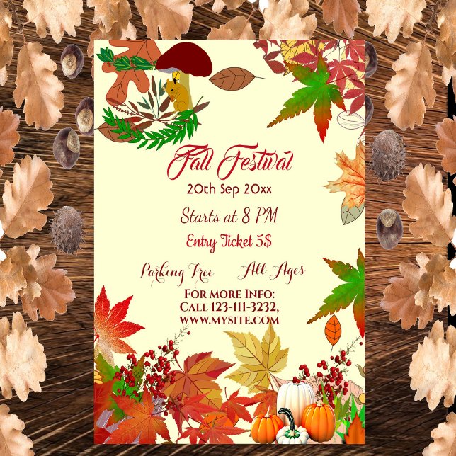 Fall Festival Autumn Färg Maple Löv Pumpkins Poster (Fall Festival)