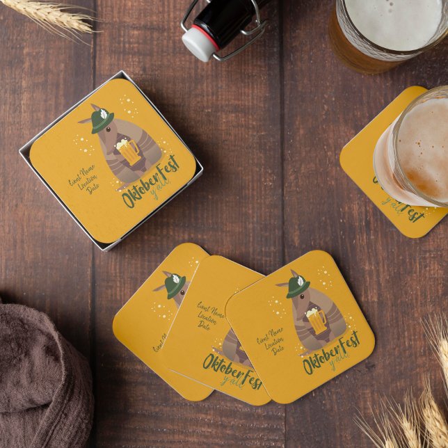 Fall Festival Beer Drinking Armadillo Texas Underlägg Papper Kvadrat (Skapare uppladdad)