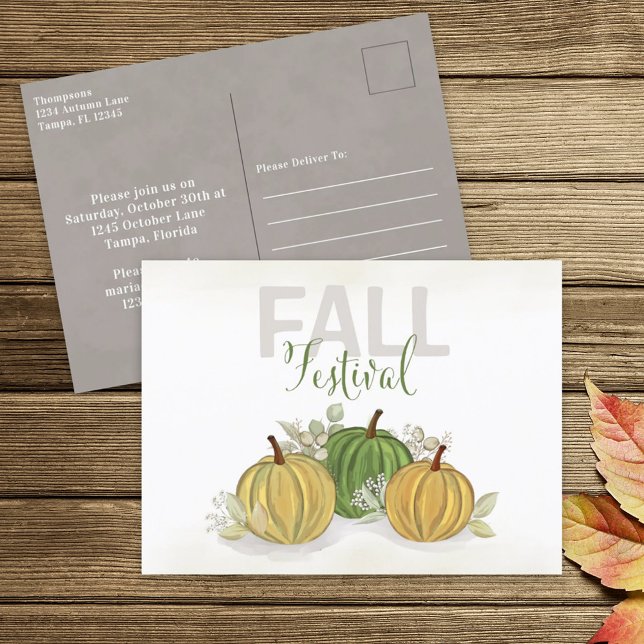Fall Festival Watercolor Simple Pumpkin Gourd Vykort (Skapare uppladdad)