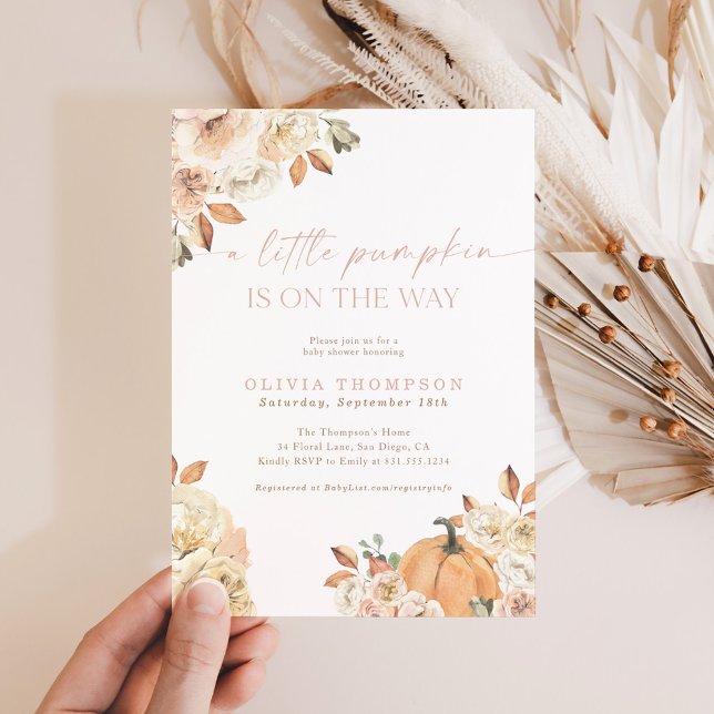Fall Flicka Baby Shower | Rosa A Little Pumpkin Inbjudningar (Skapare uppladdad)