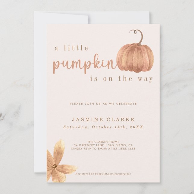 Fall Flicka Shower | Lite Pumpkin Inbjudningar (Framsida)