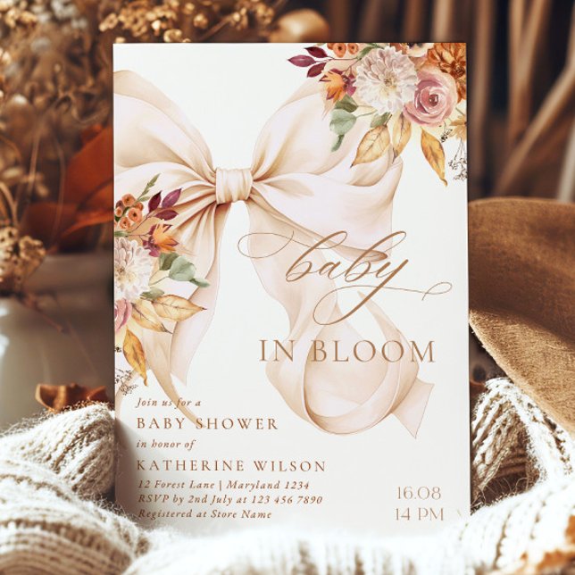 Fall Floral Bow Baby Shower Invitation Inbjudningar (Skapare uppladdad)